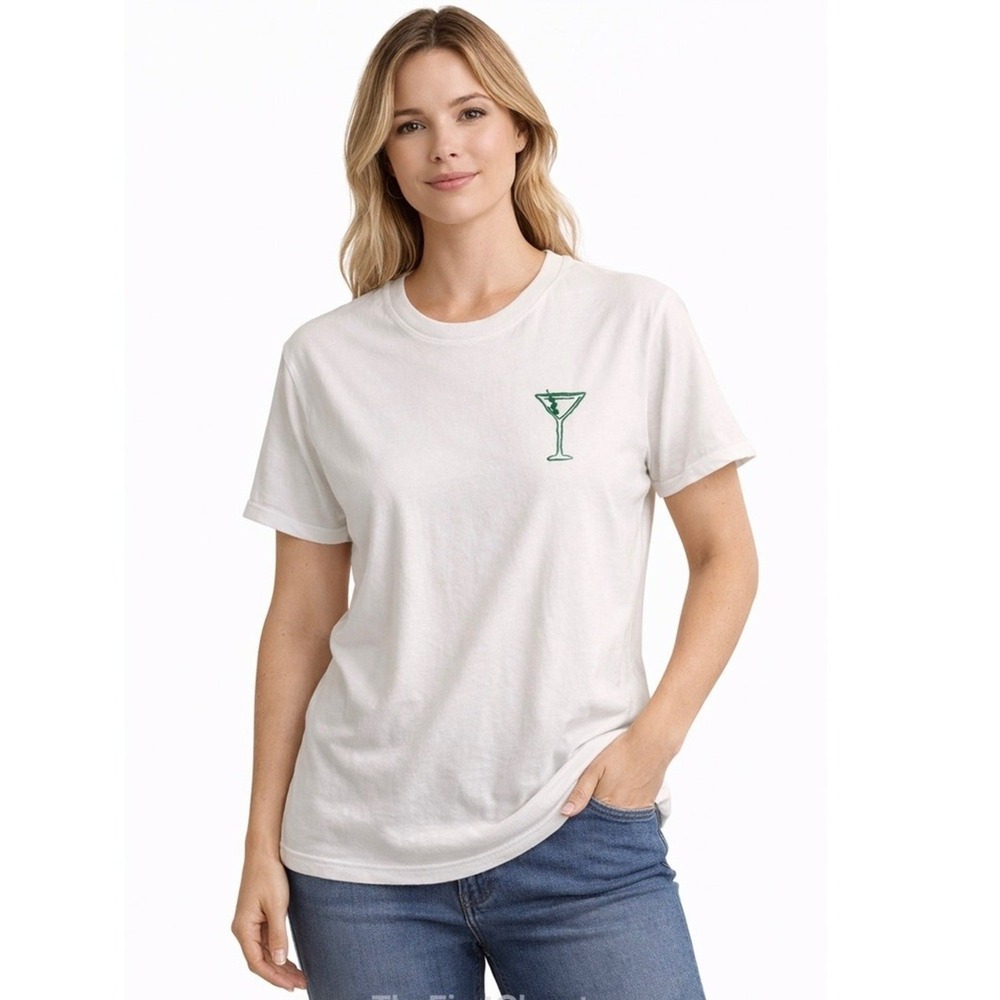 ON 34TH Shirt Womens Large White Martini Glass Embroidered T Shirt Tee